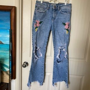 distressed zara jeans with embroidery